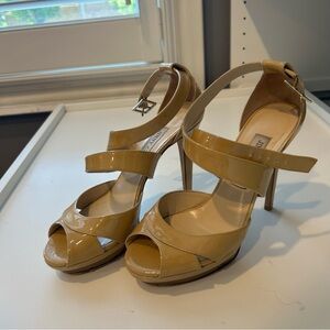 Jimmy Choo Patent Leather Peep-Toe Platform Heels Size 39 EU / 8.5 US